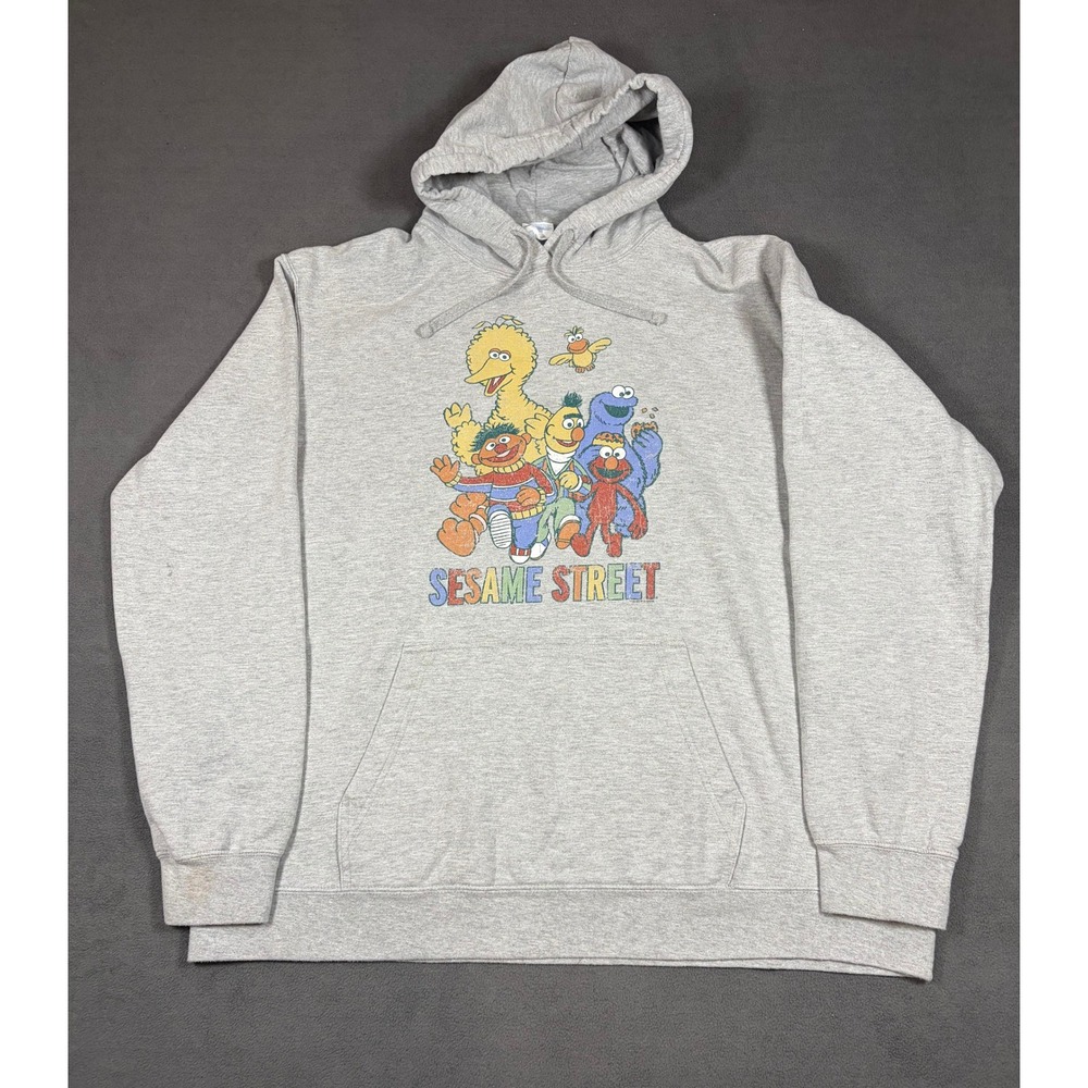 Port & Company Hoodie Mens XL Gray Sesame Street Graphic Distressed Fan Favorite